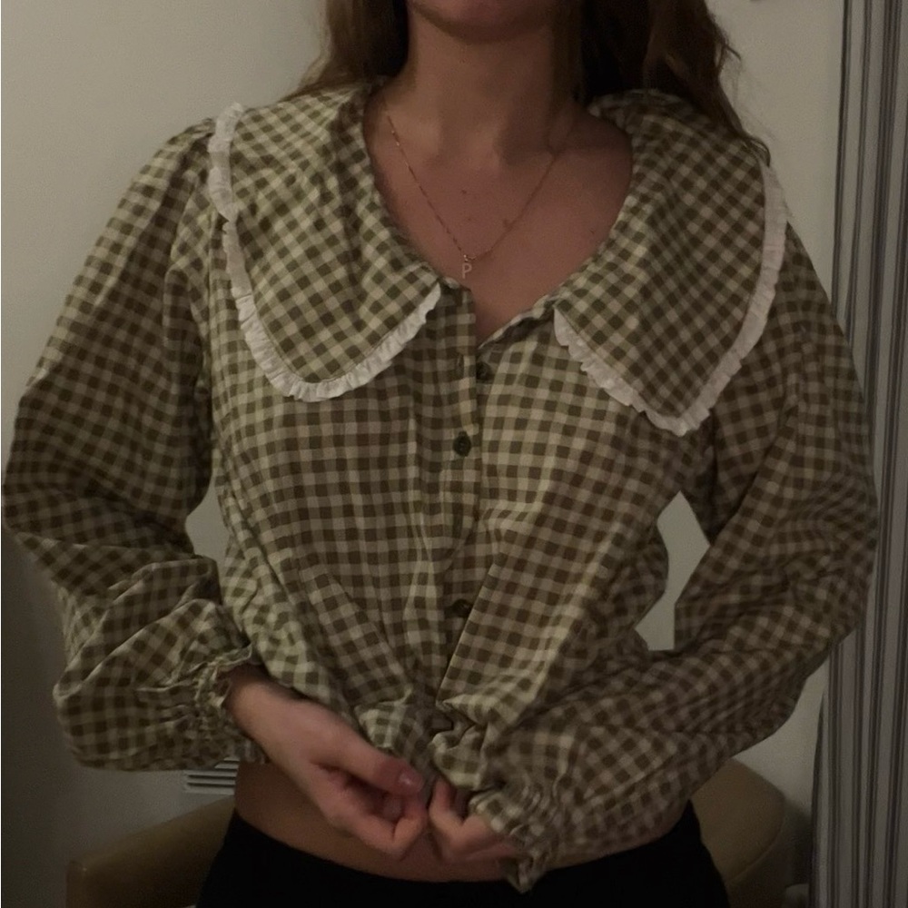 Motel Rocks Olive Checkered Blouse